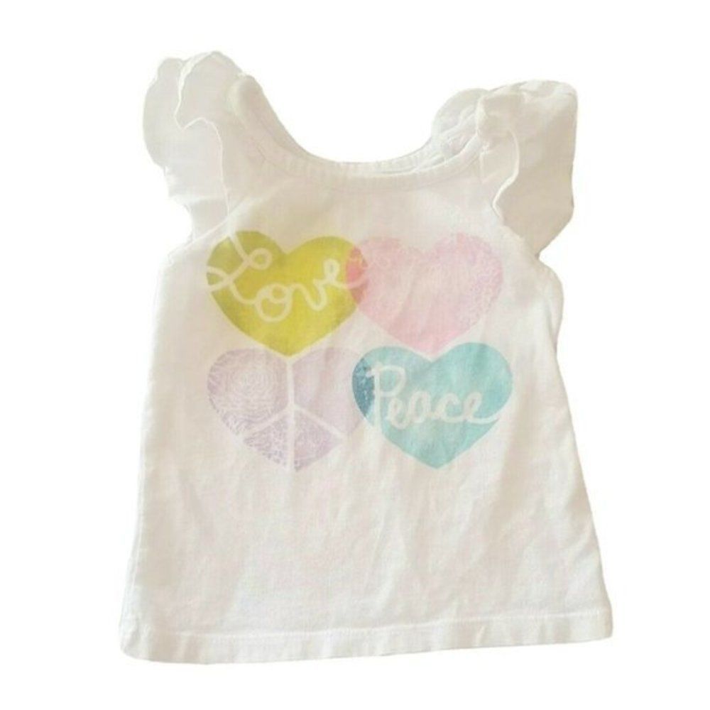 Cherokee Blouse Size 2T Toddler Girls 100% Cotton White Green Pink Heart Top